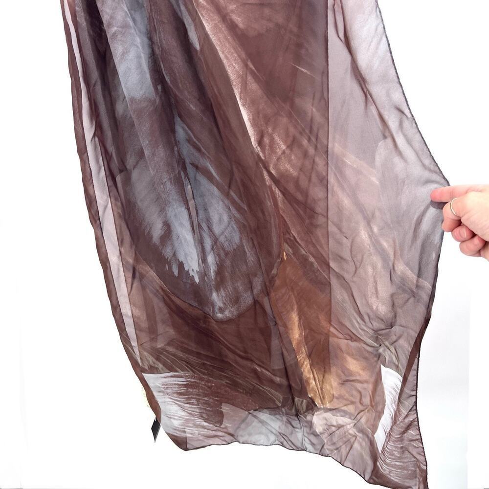 Eskandar 100% Silk Brown Ficus Elasticus Georgette Scarf - Picture 2 of 10